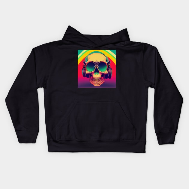 Retro Jams Skull With Headphones Kids Hoodie by nonbeenarydesigns